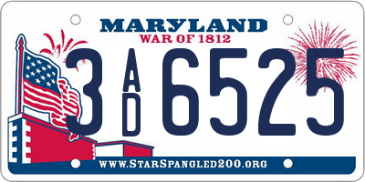 MD license plate 3AD6525