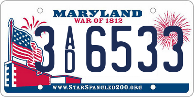 MD license plate 3AD6533