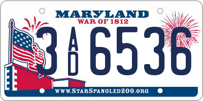 MD license plate 3AD6536