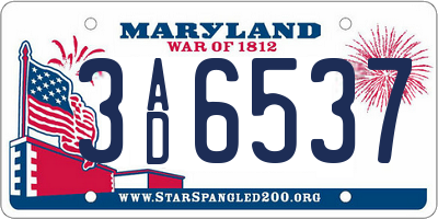 MD license plate 3AD6537