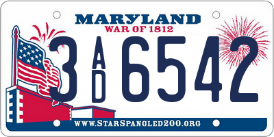 MD license plate 3AD6542