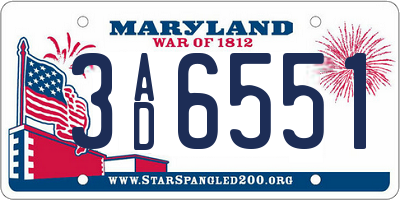 MD license plate 3AD6551