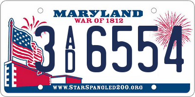 MD license plate 3AD6554