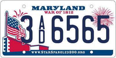 MD license plate 3AD6565