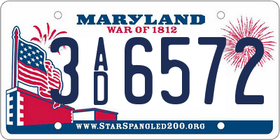 MD license plate 3AD6572