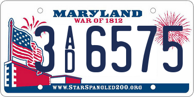 MD license plate 3AD6575