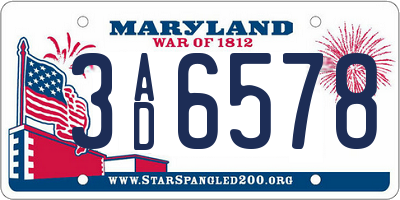 MD license plate 3AD6578