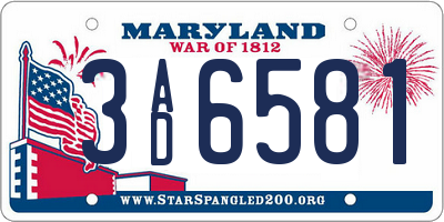 MD license plate 3AD6581