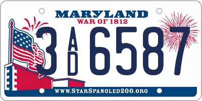 MD license plate 3AD6587