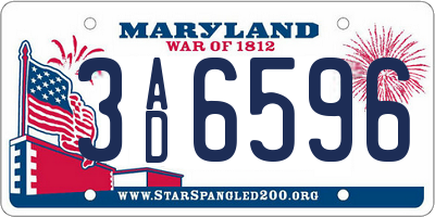 MD license plate 3AD6596