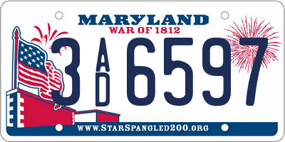 MD license plate 3AD6597