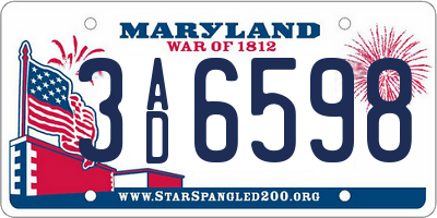MD license plate 3AD6598