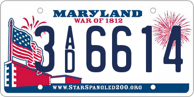 MD license plate 3AD6614