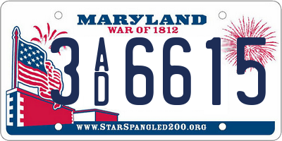 MD license plate 3AD6615