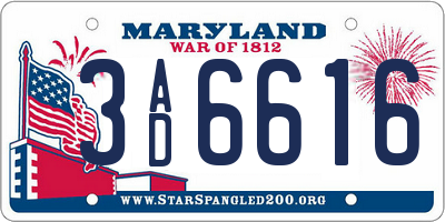 MD license plate 3AD6616
