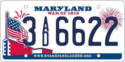 MD license plate 3AD6622