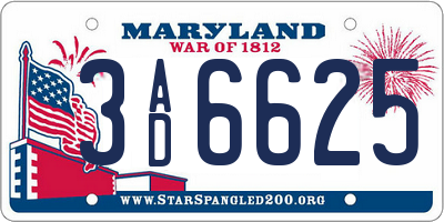 MD license plate 3AD6625