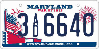 MD license plate 3AD6640