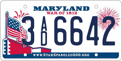 MD license plate 3AD6642