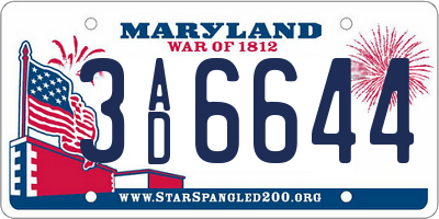 MD license plate 3AD6644