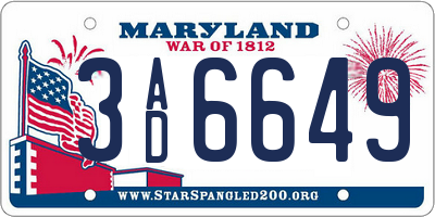 MD license plate 3AD6649