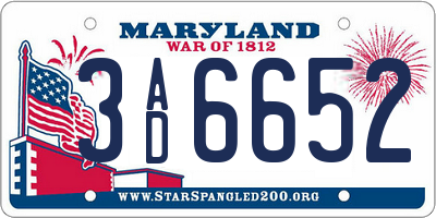 MD license plate 3AD6652