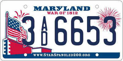 MD license plate 3AD6653