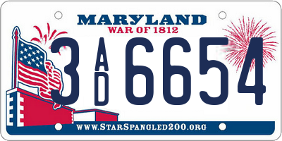 MD license plate 3AD6654