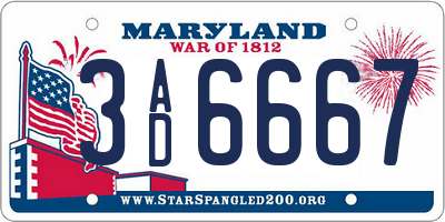 MD license plate 3AD6667