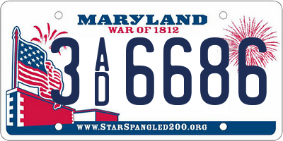 MD license plate 3AD6686