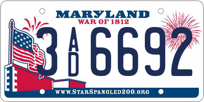 MD license plate 3AD6692