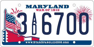 MD license plate 3AD6700