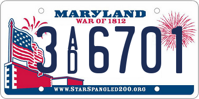 MD license plate 3AD6701
