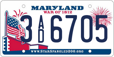 MD license plate 3AD6705