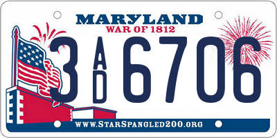 MD license plate 3AD6706