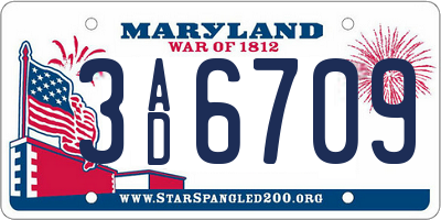 MD license plate 3AD6709