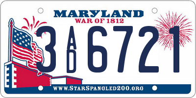 MD license plate 3AD6721