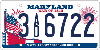 MD license plate 3AD6722