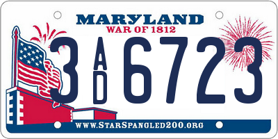 MD license plate 3AD6723