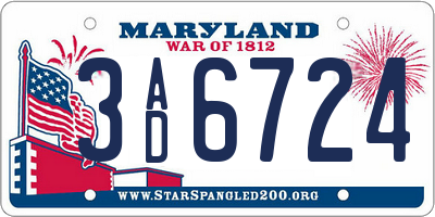 MD license plate 3AD6724