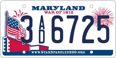 MD license plate 3AD6725