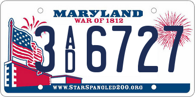 MD license plate 3AD6727