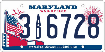 MD license plate 3AD6728