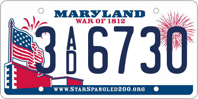 MD license plate 3AD6730