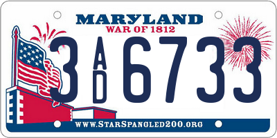 MD license plate 3AD6733