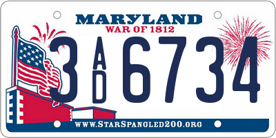 MD license plate 3AD6734