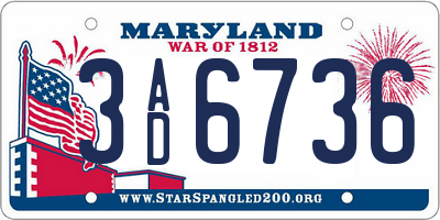 MD license plate 3AD6736