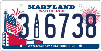 MD license plate 3AD6738