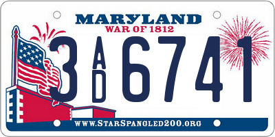 MD license plate 3AD6741