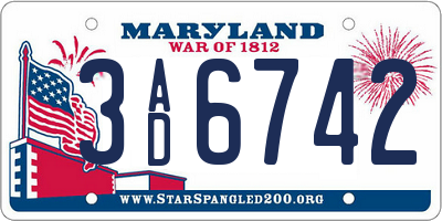 MD license plate 3AD6742